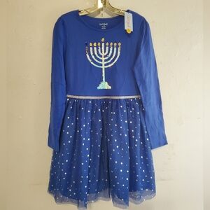 CAT & JACK Hanukkah Girl Size XXL (18) Royal Blue Dress New